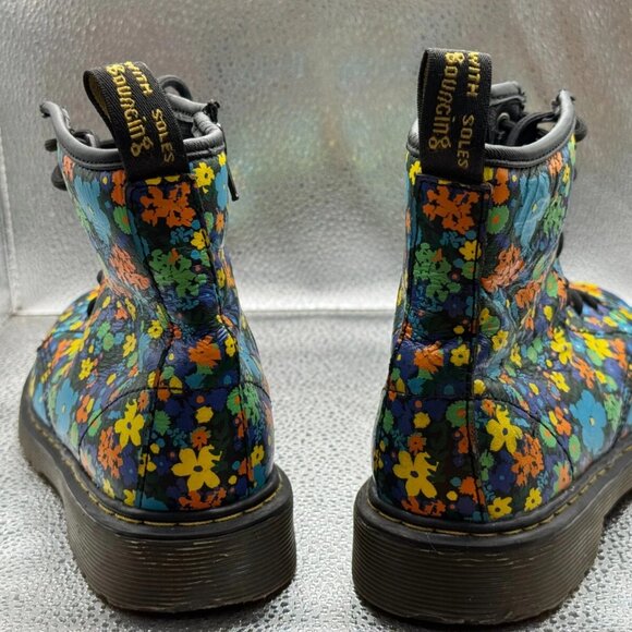 Size 4 - Dr. Martens Delaney Black Kids Side Zip Floral Combat Boots SK04Q - Picture 4 of 9